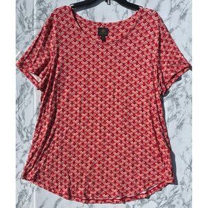 JM Collection Red & Beige Short Sleeve Top XXL Rayon/Spandex Blend Women